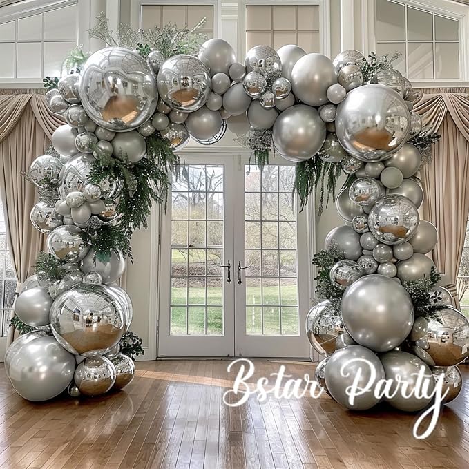 Chrome Metallic Silver Balloon Garland Arch Kit | Different Sizes Silver - Image 5