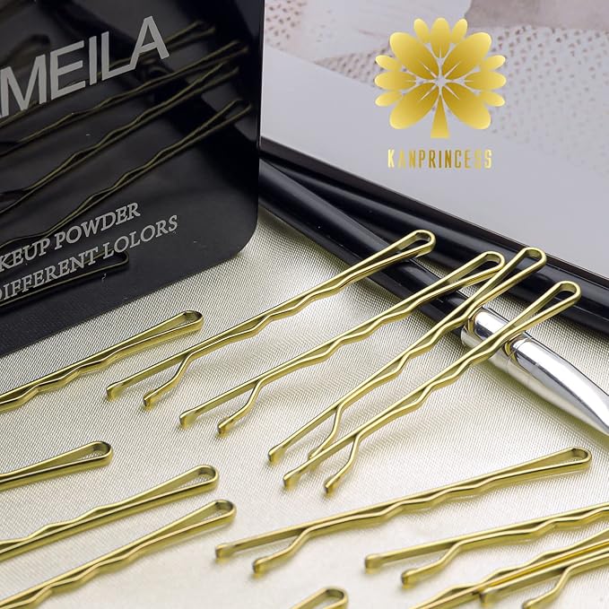100PCS 2.4Inch Bobby Pins Gold,Pain-Free Bobby Pins for All Hair Types,Hair Pins for Women Girls,Hairpins for Buns with Box(Gold)