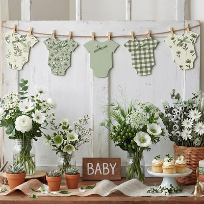 Frienda Baby in Bloom Paper Banner Baby Shower Sage Green Paper Bodysuit Dress by Frienda