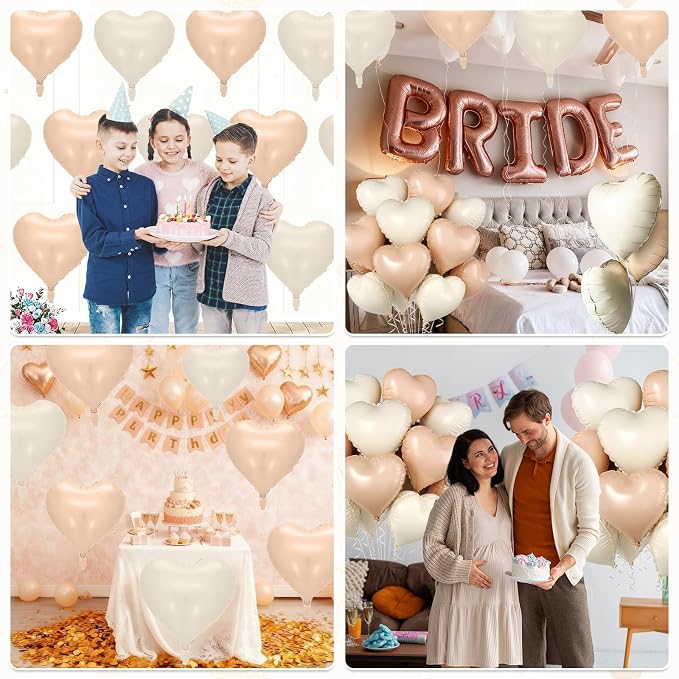 Cream Apricot Heart Balloons, 18 Inch Nude Neutral Balloons Helium - Image 5