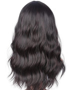 16 Inches Black Mix Brown Fashion Wavy Synthetic Hair Wigs For Black Women With Side Bangs Free Wig Cap (BLACK MIX BROWN(1B/33#))