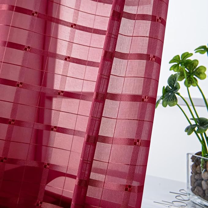 SpaceDresser Check Sheer Curtains 54 Inches Long - Image 2