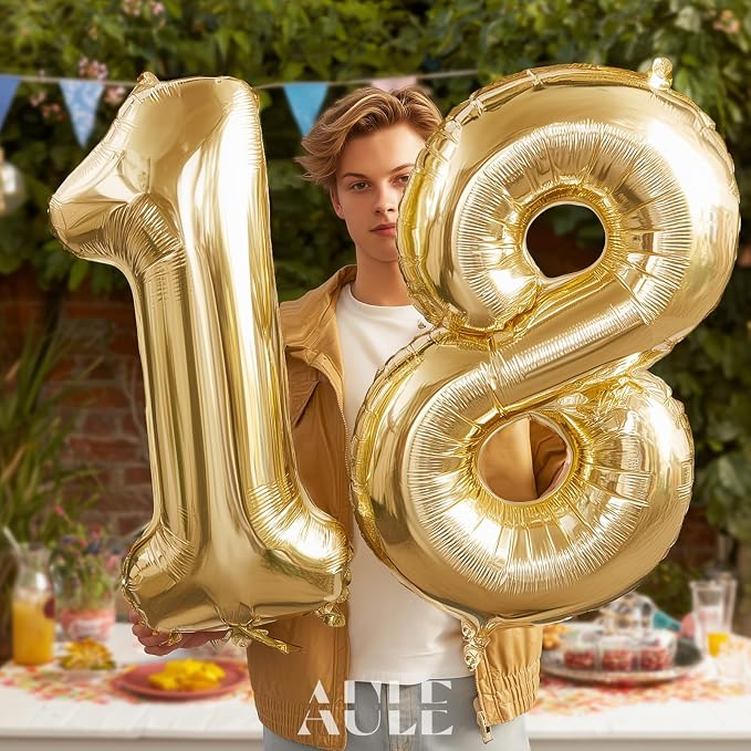 AULE 40 Inch Light Gold 18 Balloon Number Foil 0-9 Birthday Big Numbers | - Image 3