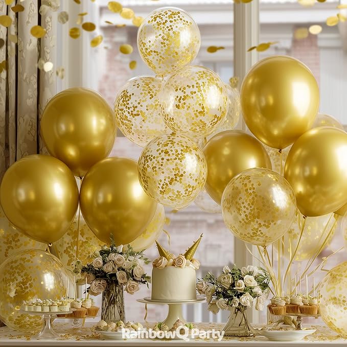 RainbowQ Metallic Gold Balloons 55Pcs 12 Inch Confetti Helium Party Balloon | - Image 3