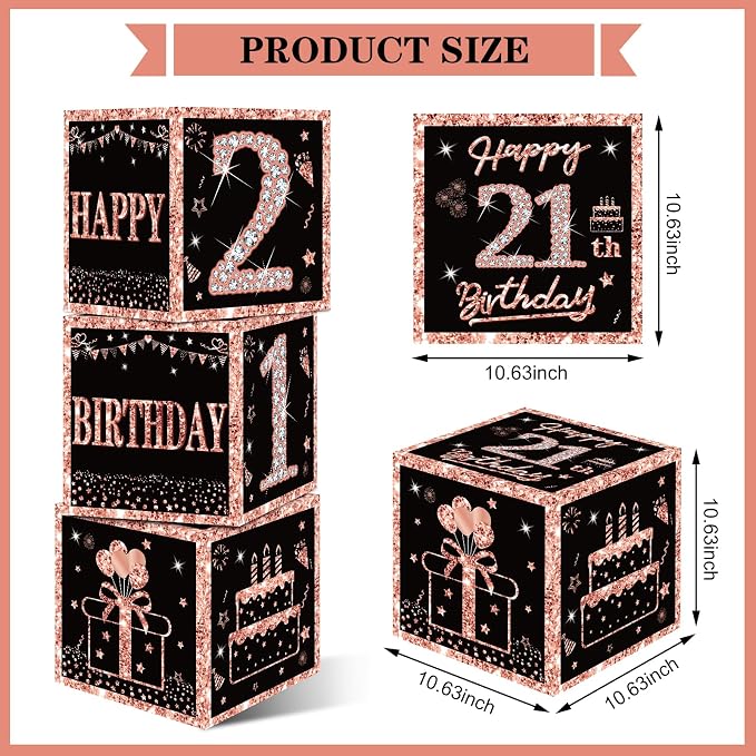 Eiurteao 3pcs Rose Gold 21st Birthday Decorations Boxes - Image 2