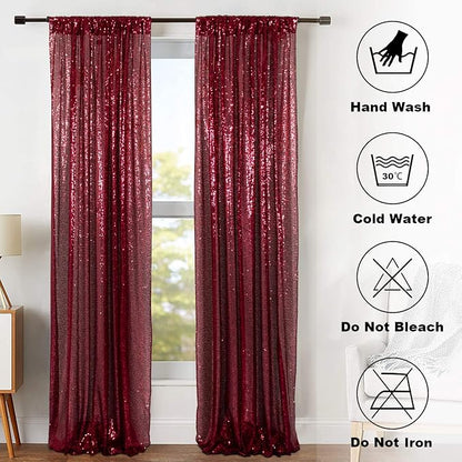 ShinyBeauty Burgundy Sequin Curtain Backdrop 2 Panels 4FTx8FT Wedding Decor - Image 7
