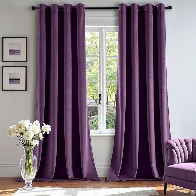 MIULEE Velvet Curtains Purple 52 x 84 Inch Length Set of 2 | Grommet Drapes by MIULEE