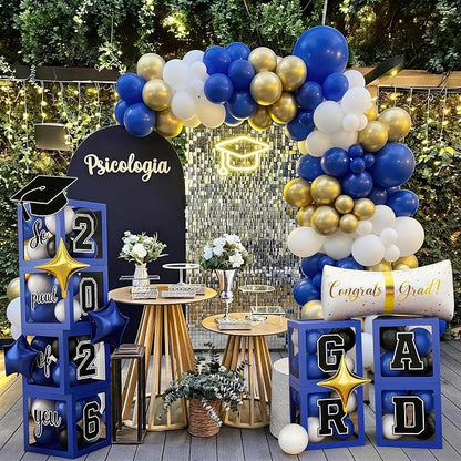 Graduation Decorations Pearl Royal Blue and Gold Balloons Arch - Image 3