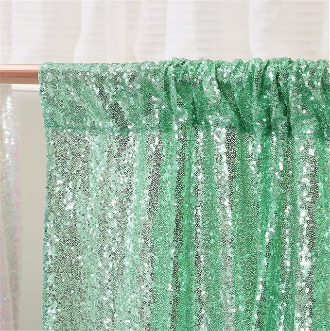 Poise3EHome Mint Green Sequin Backdrop Curtain, 4 Panels 2FTx8FT Glitter - Image 5