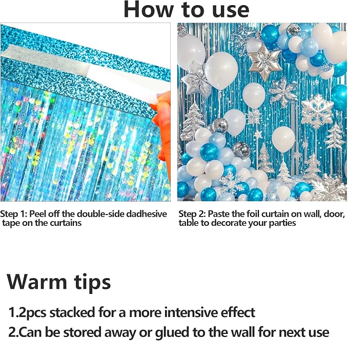 4 Packs Blue Foil Fringe Curtain, Light Blue Glitter Metallic Tinsel Backdrop - Image 7