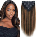 T1BP1B/30 Omber Yaki Straight Clip in Hair Extensions Real Human Hair For Women Highlight Hair Extensions Kinky Straight Clip ins(24inch)