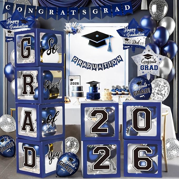 Navy Blue Graduation Decorations Class of 2026 by QIYANPAX