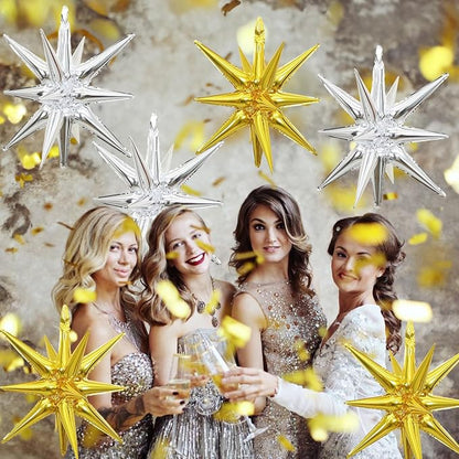 HILAVO 6PCS Gold Silver Star Balloons, 22Inch Large Star Balloon Foil Spike - Image 4