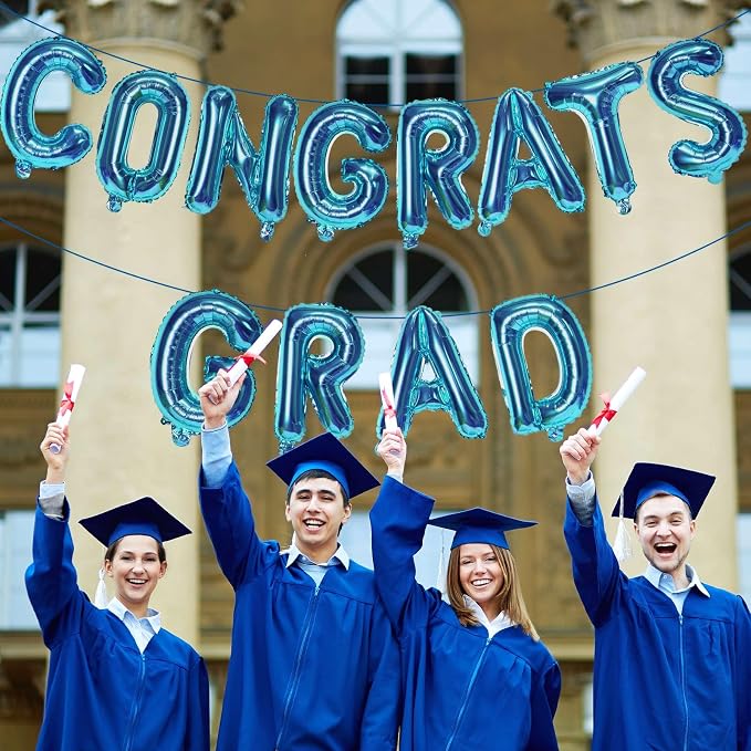 16 Inch Dark Blue Congrats Grad Banner Balloons, Dark Blue Congrats Grad - Image 3