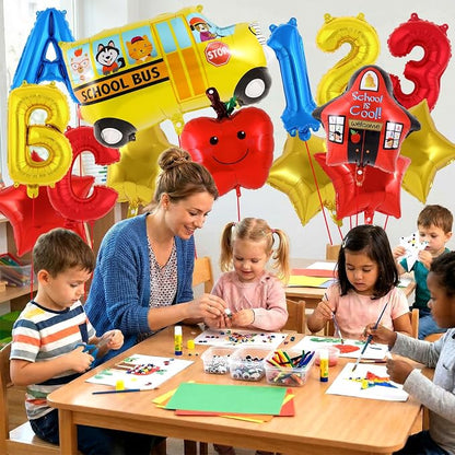18 Pcs Large Back to School Balloons, Colorful Star Bus House ABC Foil Balloons - Image 5