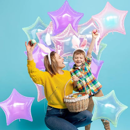 Iridescent Star Balloons, Gradient Iridescent Pink Purple Green Pentagram - Image 6