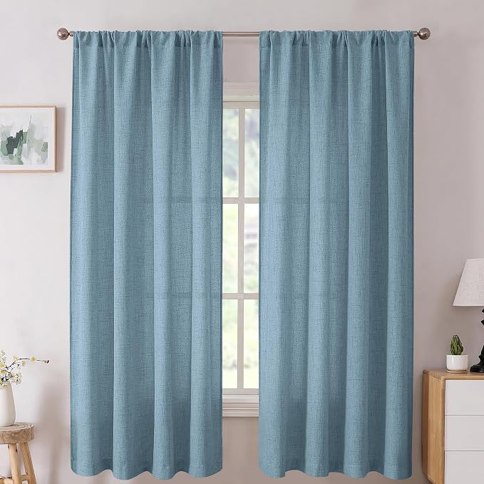 Tollpiz Short Linen Curtain Bedroom Rod Pocket Semi Sheer Curtains Burlap Light by Tollpiz