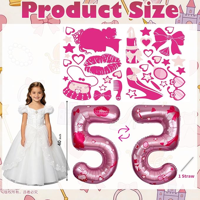 Pink Number 5 Balloon 40 Inch, DIY Fashion Girl Stickers Custom Balloon | Hot - Image 2