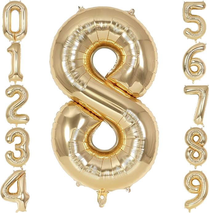 Champagne Gold Large Number 8 Balloon, 40 Inch Light Gold Foil Helium Number by AIQINHU