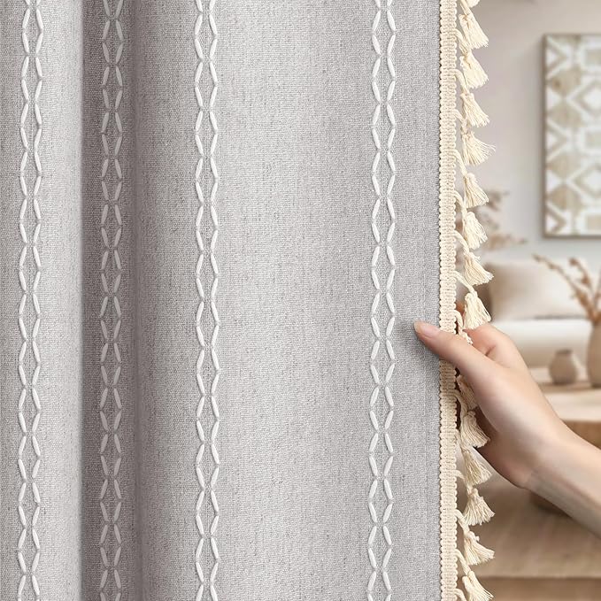 Grey 100% Boho Blackout Curtains 84 Inch 2 Panels by Unknown
