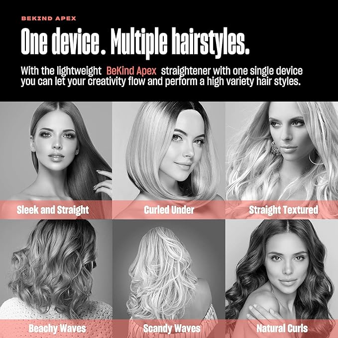 Bekind Apex 2-in-1 Hair Straightener Flat Iron | 1“ 460°F Straightener and Curler for All Hairstyles | UltraSmooth Tech | 15s Fast Heating & Temp Memory | Gift Set for Girls Women (Apex Peach)