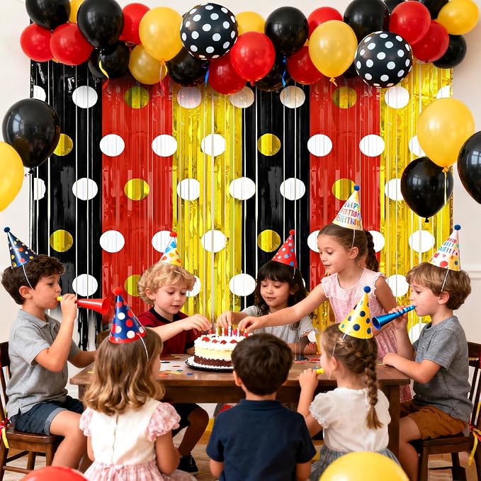 2 Packs Red Black Yellow Foil Fringe Curtain, Mouse Polka Dots Glitter Metallic - Image 7