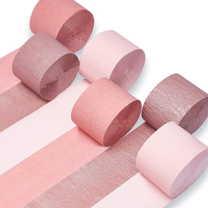 PartyWoo Rose Gold Baby Metallic Pink Crepe Paper Streamers 6pcs 492 FT | by PartyWoo