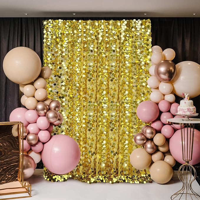 Gold Payette Sequin Backdrop, 4x10 Feet, 2 Panel Shimmer Large Sequin Backdrop - Image 7
