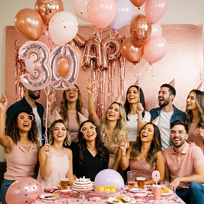 TONIFUL 16 Inch 10 Pcs Fat Rose Gold 0-9 Birthday Number Balloons | Small - Image 4
