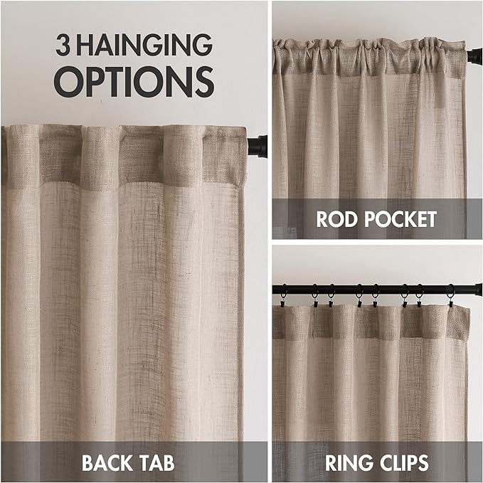MIULEE Taupe Linen Curtains 37x72 Inch Length 2 Panels - Image 3