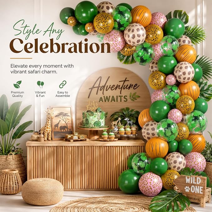 Jungle Safari Balloons, 12 Inch Dark Metallic Green Gold Confetti Deer Paw - Image 7