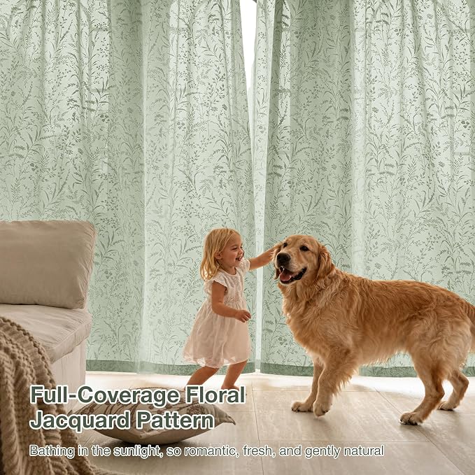 Anmao Sage Green Semi Sheer Light Filtering Curtains 54 Inches Long 2 Panels - Image 5