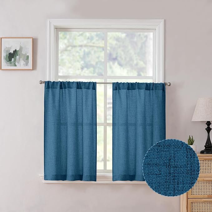 Tollpiz Linen Tier Curtain Rod Pocket Semi Sheer Half Kitchen Curtains Burlap by Tollpiz