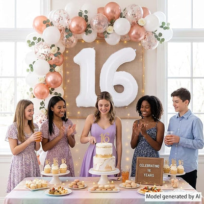 White Number 16 Balloon 40 Inch, Large Matte White Mylar Foil 16th Birthday - Image 2