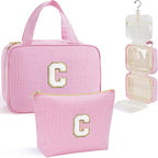 YOOLIFE Stocking Stuffers for Teen Girls Gifts Trendy Stuff - Hanging Initial Toiletry Bag for Women Teen Girls, Gifts for Mom Daughter Sister Friends, Letter C, Pink