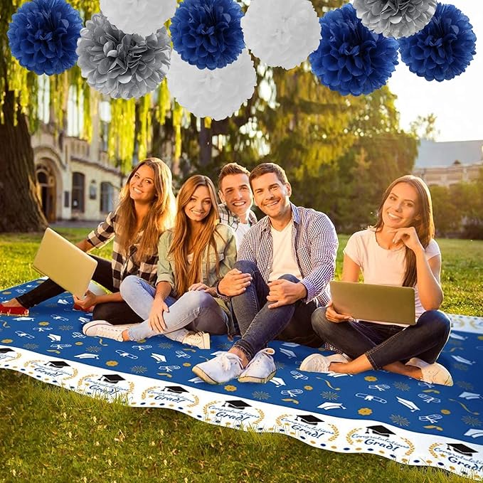 Navy-Blue White Silver Tissue Pom-Poms - Image 4