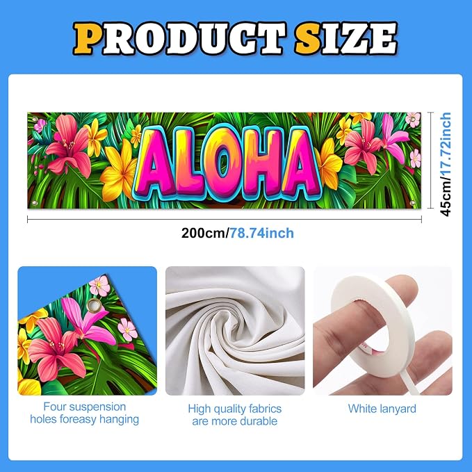 HOMETITUTE Luau Party Decorations Aloha Hawaiian Fence Banner 79 x 18 inch | - Image 4