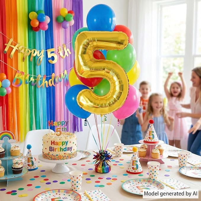 Gold Number 5 Balloon 40 Inch, Shiny Foil Decors - Image 6