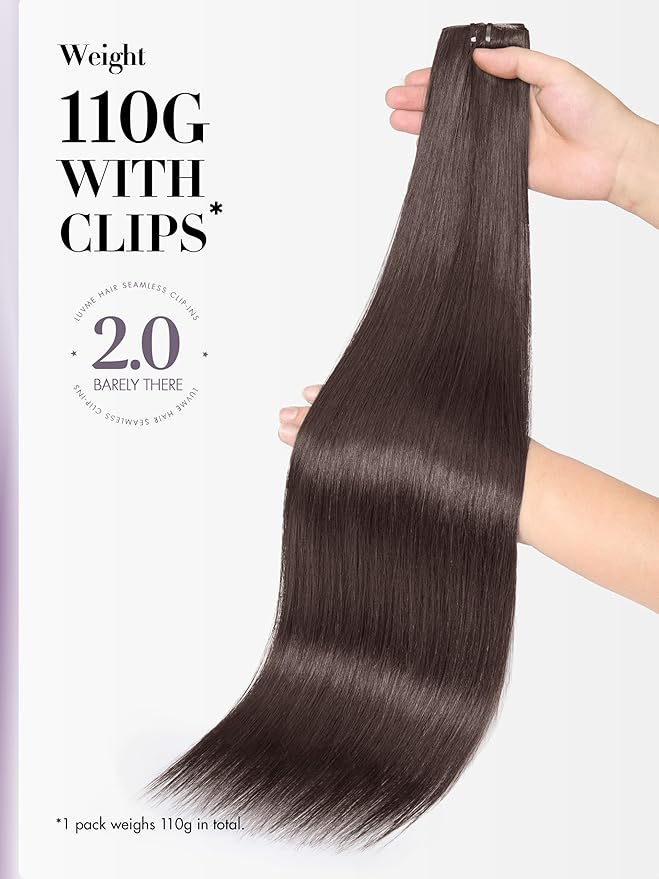 LUVME Invisible Clip in Hair Extensions Real Human Hair, 26 inch 110g 6Pcs, Natural Remy Human Hair Extensions Clip ins for Women, Natural Human Hair Silky Straight Highlight No.2