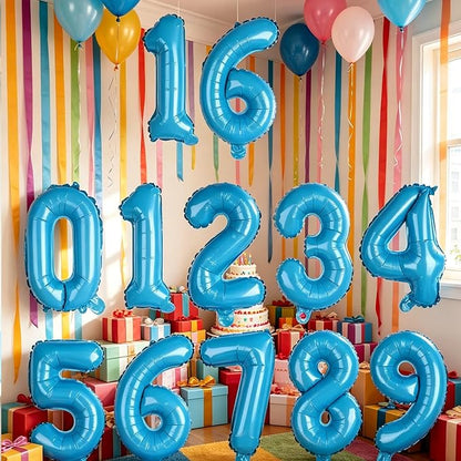 2 Set 20 Pcs Number Balloons 16 Inch Light Blue 0-9 Number Foil Balloons Light - Image 3