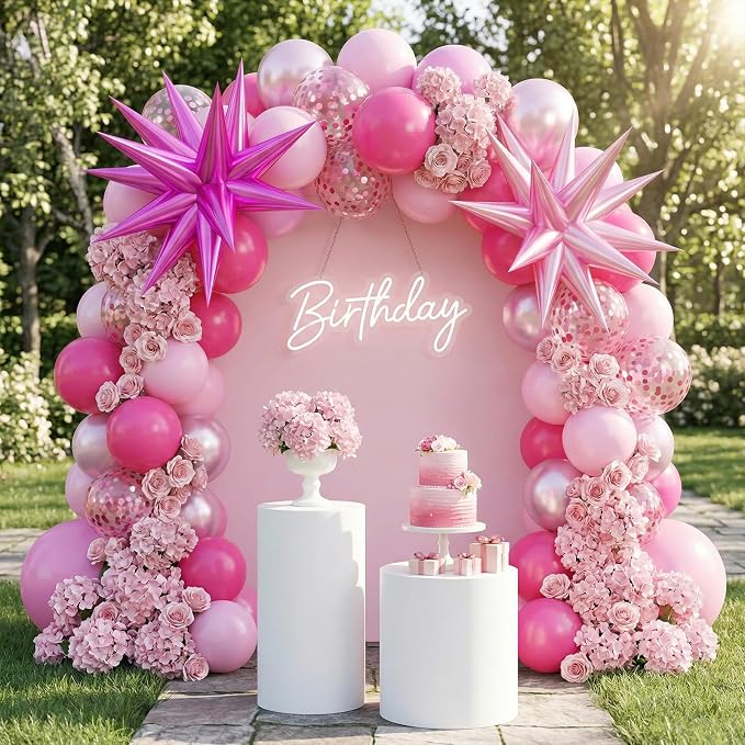 Biapian Pink Balloons Set, Hot Pink Party Balloons, 12 Inch Pink Confetti - Image 5