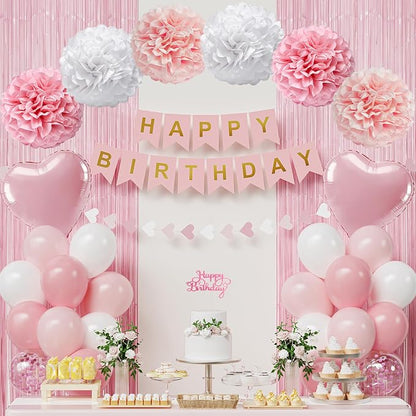 Pink and White Happy Birthday Party Decorations by HEDUPT