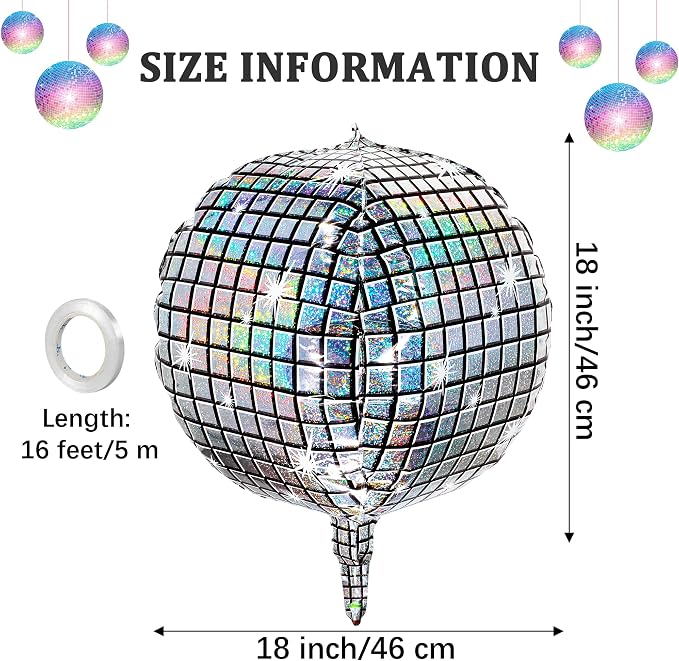 Fovths 12 Pieces Silver Disco Ball Balloons 18 Inch 4D Large Disco Balloon Foil - Image 2