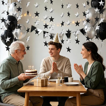 BEISHIDA Black Silver Star Garland Decor Twinkle Paper Star Streamers Backdrop - Image 4