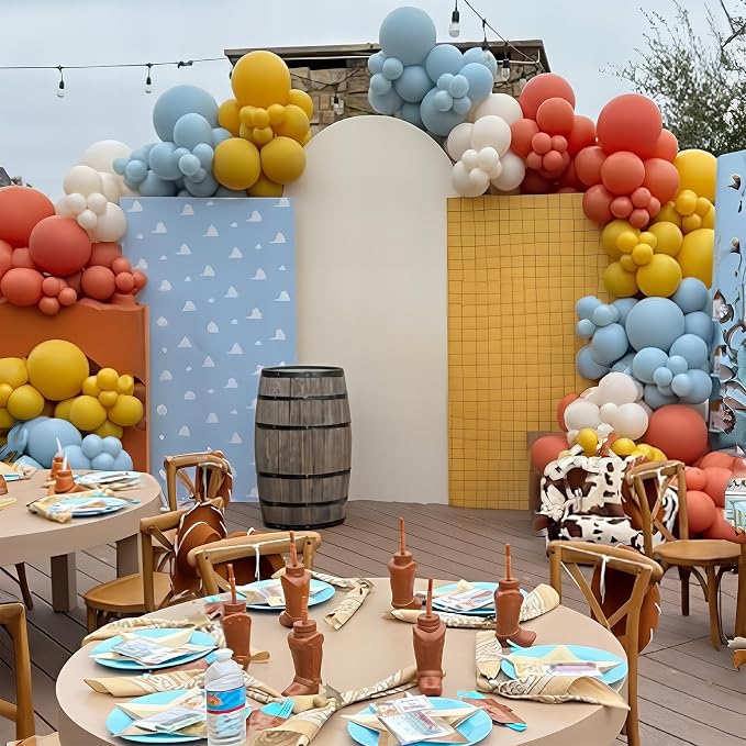Toy Kids Balloons Arch Kit, Burnt Orange Blue Mustard Yellow Balloon Garland as - Image 5