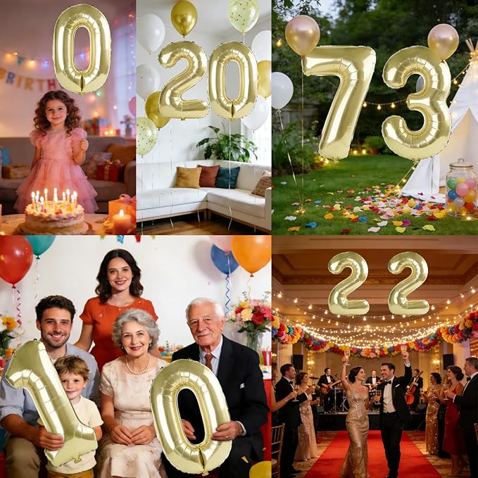 40 Inch Number 73 Balloons for 73rd Birthday Party Decorations, 0-100 Champagne - Image 7