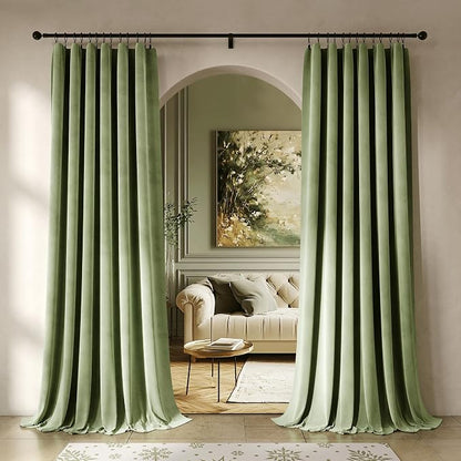 Beauoop Sage Green Velvet Curtains by Beauoop