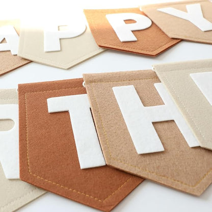 Felt Brown Happy Birthday Banner Birthday Decorations - Image 2