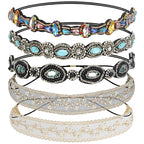 AMCAMI Rhinestone Crystal Beaded Hairbands 5 Pack - Elastic Hippie Hair Accessories for Women and Girls