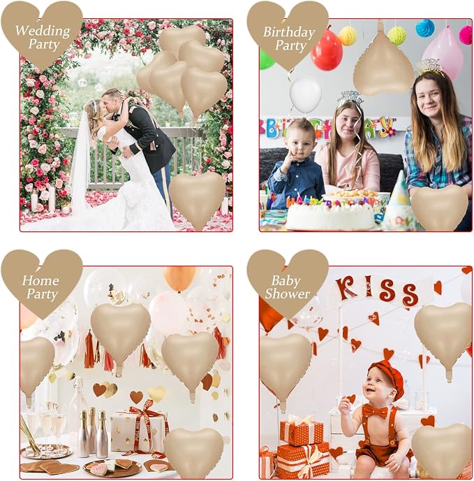 Retro Apricot Heart Balloons, 18inch Sand White Love Foil Balloons - Image 8